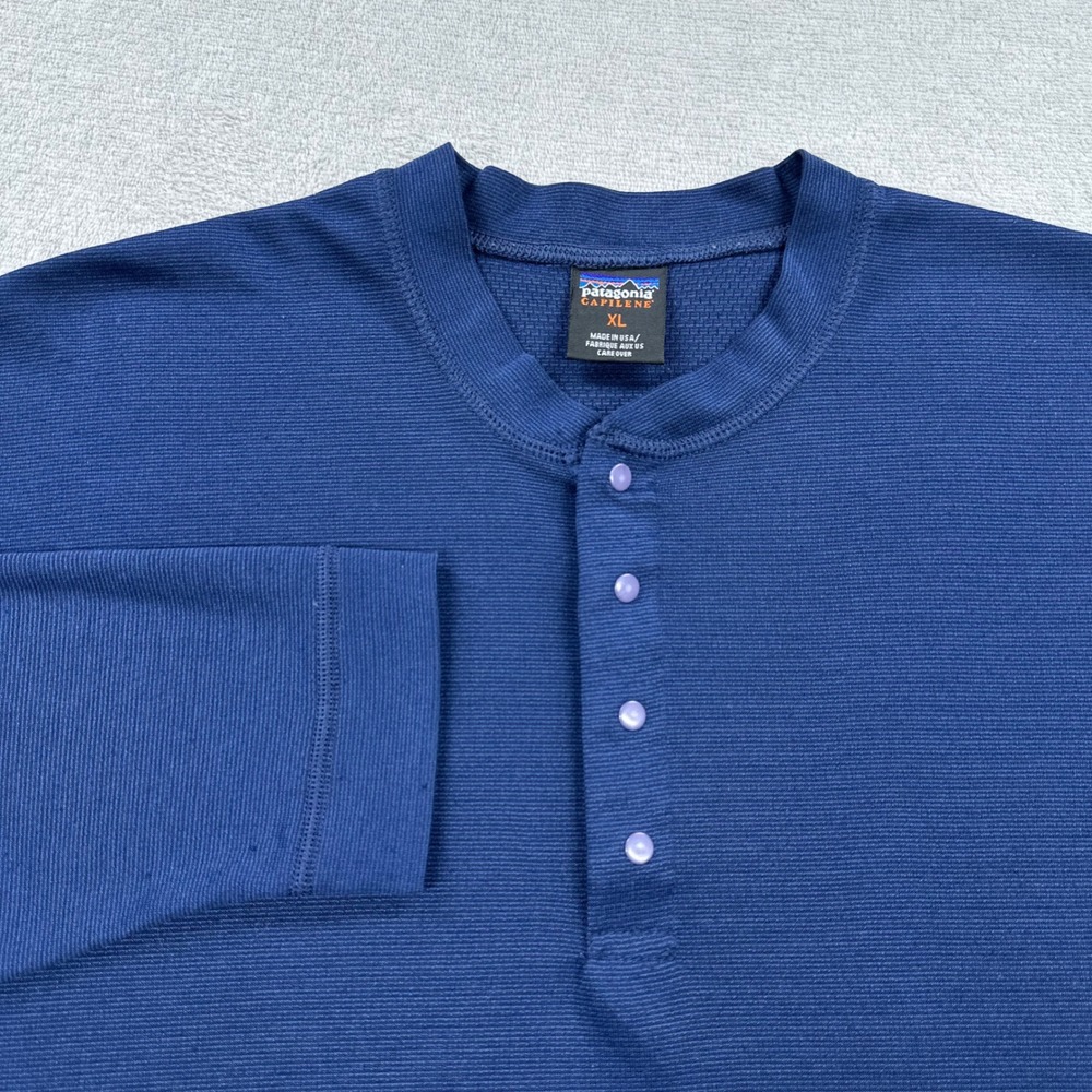 Vintage Patagonia Capilene Henley Shirt Men XL Navy Blue Long Sleeve Made in USA
